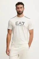 Bavlněné tričko EA7 Emporio Armani pánské, béžová barva, s potiskem, AF10375-7M000961
