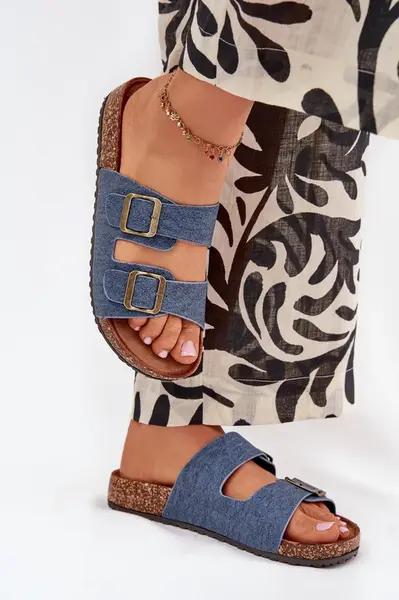 EVENTO Dámské Pantofle Na Korek Platformě S Přezkami Tmavý Džínovina Vesina