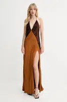Šaty Bardot hnědá barva, maxi, 59977DB