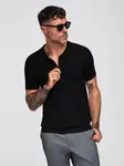 Ombre Men's openwork polo shirt with zipper at neckline - black