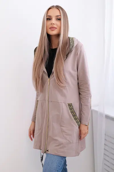 Mikina s ozdobným páskem tmavě béžová
