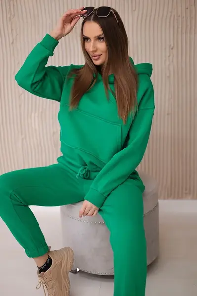 Zateplený komplet s mikinou se zavazováním dole zelená