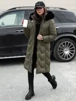 Kurtka damska pikowana długa WINTERACT zielona Dstreet