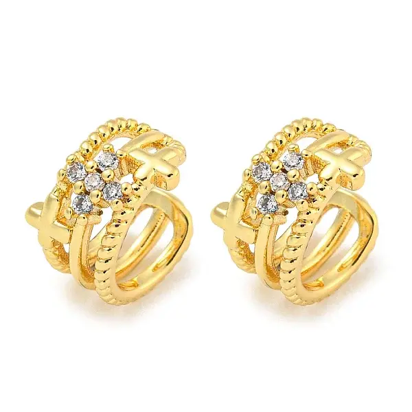 Brass Micro Pave Clear Cubic Zirconia Cuff Earrings