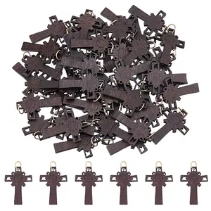 50Pcs Cross Wood Pendants