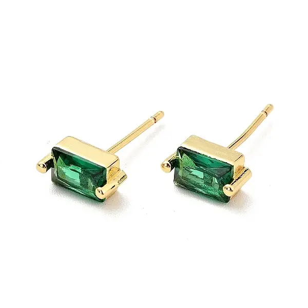 Green Cubic Zirconia Rectangle Stud Earrings