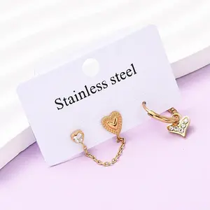 304 Stainless Steel Heart Stud Earring & Hoop Earring Sets