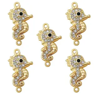 5Pcs Brass Micro Pave Clear Cubic Zirconia Links Connectors