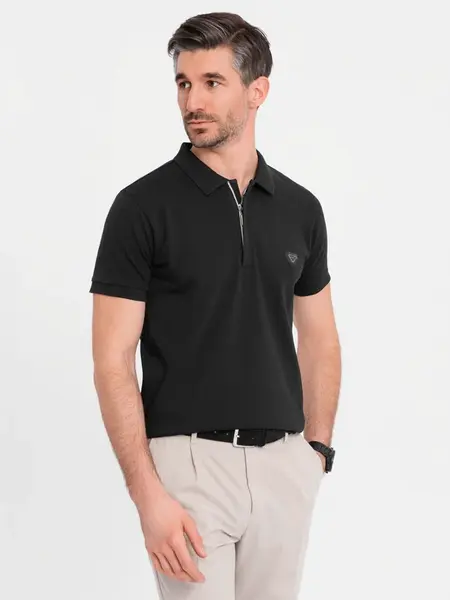 Ombre Men's polo shirt with zip neckline - black
