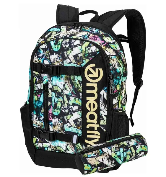 Meatfly batoh Basejumper Green Graffity 22 L | Zelená | Objem 22 L