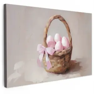 MuchoWow OBRAZ NA PLÁTNĚ Košík - Vejce - růžový 120x80 cm