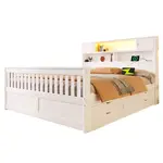 OKWISH POSTEL 160/200 cm bílá z MDF a překližky s LED čelem, policemi a 4 zásuvkami