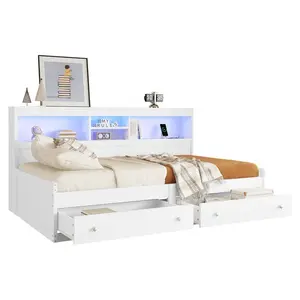 FLIEKS DENNÍ POSTEL 90x200cm DTD USB LED Noční stolek Bílá