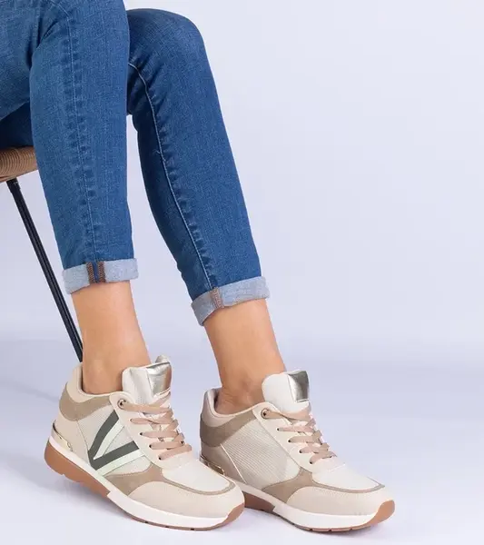 Gemre Beige women's sneakers with hidden wedge Ninella