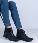 Gemre Black flat ankle boots with cut-out and buckle Savaner