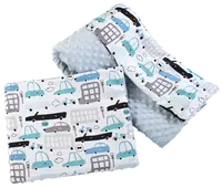 Medi Partners Quilt 75x100 + pillow 35x30 cotton + minky – Cars + light blue minky