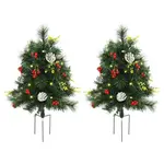 HOMCOM SADA 2 ks vánočních stromků Mini Umělý vánoční stromek s červenými bobulemi LED IP44