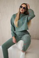 Zateplená souprava s barevným potiskem světle khaki