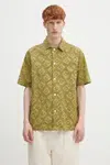 Bavlněná košile Norse Projects Mads Batik SS Shirt pánská, zelená barva, regular, N40.0833.8037