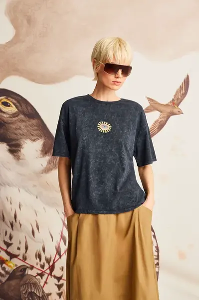 Bavlněné tričko Medicine dámské, šedá barva, s pologolfem