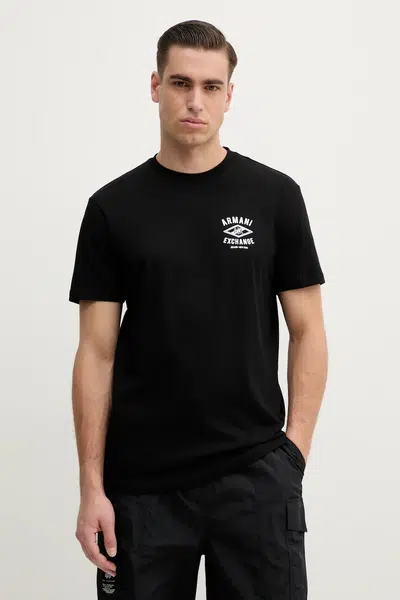 Bavlněné tričko Armani Exchange pánské, černá barva, s potiskem, XM000550 AF10362