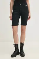 Džínové šortky Gaudi dámské, černá barva, hladké, high waist, 511BD25019