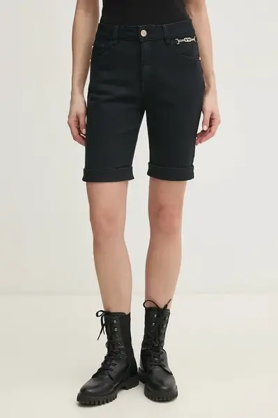 Džínové šortky Gaudi dámské, černá barva, hladké, high waist, 511BD25019