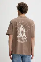 Bavlněné tričko The Ragged Priest pánské, hnědá barva, s potiskem, RPSS252053JS
