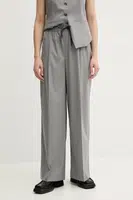 Kalhoty Samsoe Samsoe SARILA dámské, šedá barva, široké, high waist, F25200049