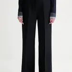 Vlněné kalhoty Bally dámské, tmavomodrá barva, široké, high waist, WTR03W