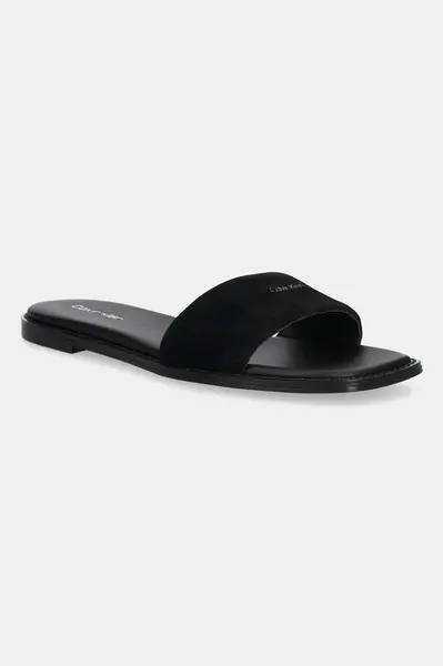 Semišové pantofle Calvin Klein FLAT SANDAL SQUARED HF SUE