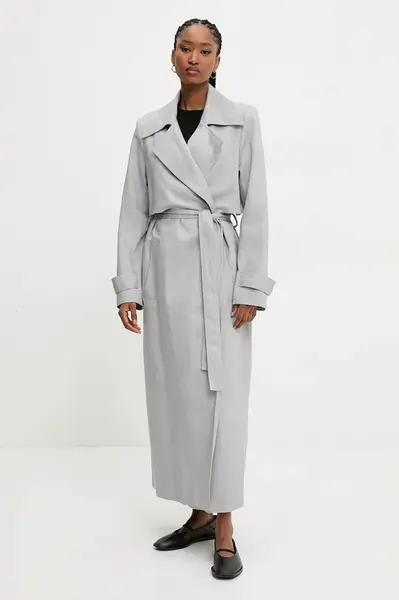 Džínový trenčkot Answear.LAB šedá barva, bez zapínání