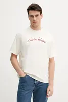 Bavlněné tričko Calvin Klein Jeans pánské, béžová barva, s aplikací, LV04RC225G