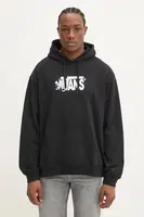 Bavlněná mikina Vans pánská, černá barva, s kapucí, s potiskem, VN000M1QBLK1