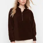 Trendyol hnedá fleecová pletená mikina s detailom na zips