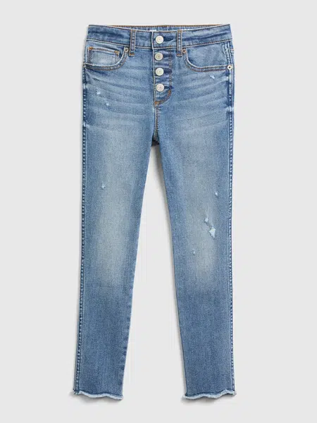 GAP Detské džínsy jeggings high rise distressed ankle with max stretch Modrá