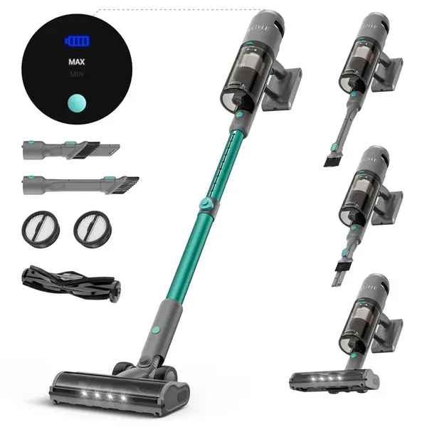 KCHE S10 Cordless Vacuum Cleaner 33kPa 400W 6 x 2200mAh Batteries 55min Runtime 6-stage Filtration 1.5L Dust Box Green