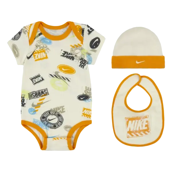 Nike wild air hat, bodysuit &  bib 3-piece set 6-12m