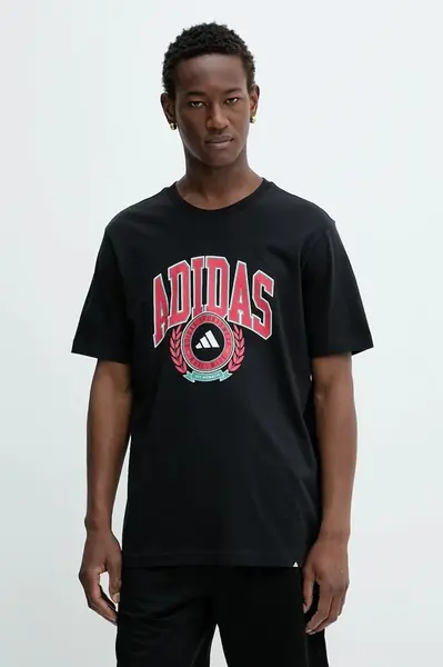 Bavlněné tričko adidas VSTY CREST pánské, černá barva, s potiskem, JV8443