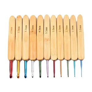 Bamboo Handle Aluminum Crochet Hook Needle Sets