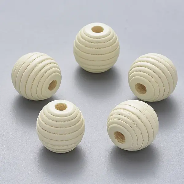 Painted Natural Wood Beehive European Beads
