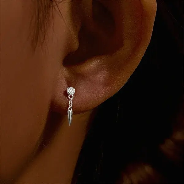 Cone Tassel 925 Sterling Silver Micro Pave Clear Cubic Zirconia Cartilage Earrings