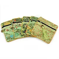 Chinese Brocade Tassel Zipper Jewelry Bag Gift Pouch