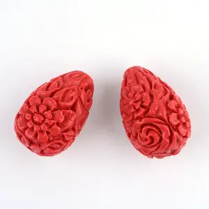 Carved Flower Cinnabar Beads