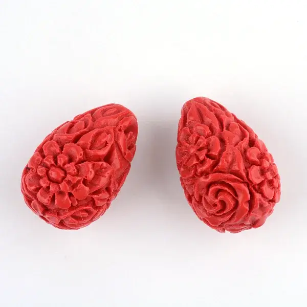 Carved Flower Cinnabar Beads