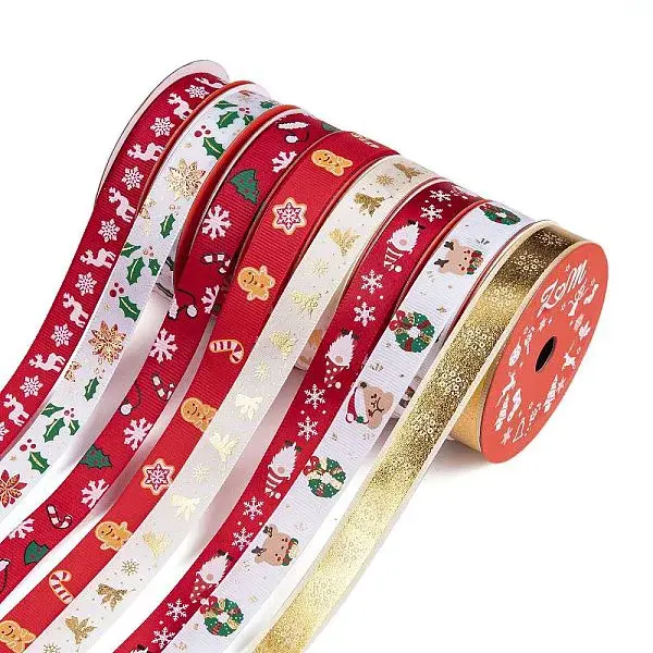 8 Rolls 8 Styles Christmas Printed Polyester Ribbon Sets