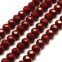 1 Strand Opaque Solid Dark Red Color Crystal Glass Rondelle Beads Strands
