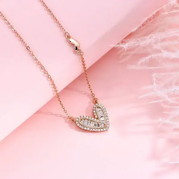 925 Sterling Silver Clear Cubic Zirconia Heart Pendant Cable Chain Necklaces for Women