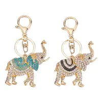 2Pcs 2 Colors Cute Elephant Enamel Rhinestones Pendant Keychain