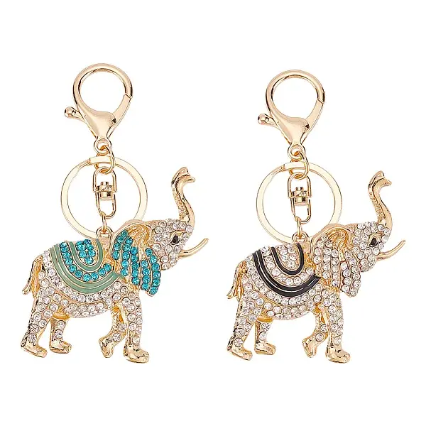 2Pcs 2 Colors Cute Elephant Enamel Rhinestones Pendant Keychain